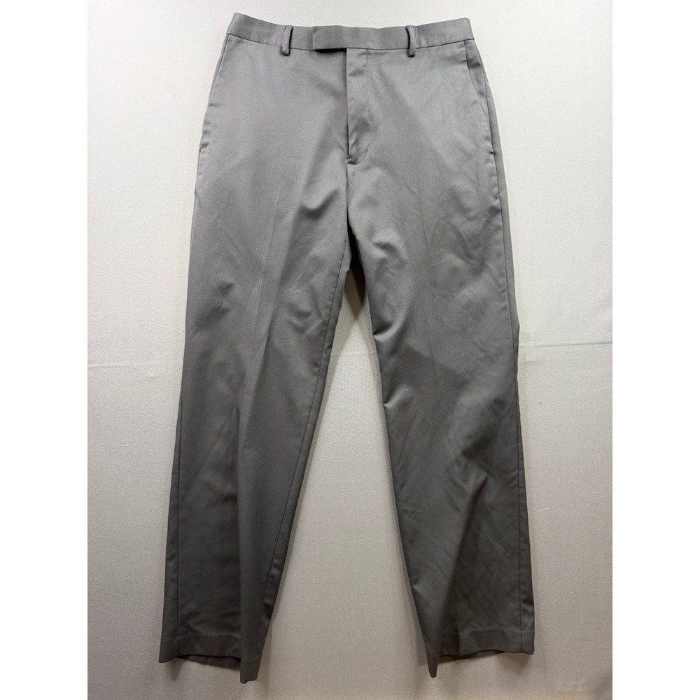 Claiborne Dress Pants Mens Gray Herringbone Flat Front 30x32